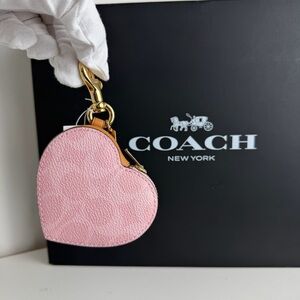 NWT Coach Heart Bag Charm In Signature Canvas